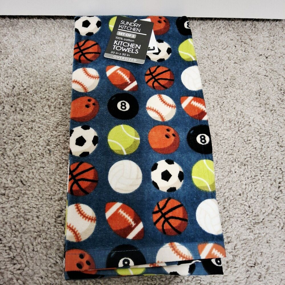 Sundry Set of 2 Sports Theme Oversized 20x30 inches Kitchen Towels NWT